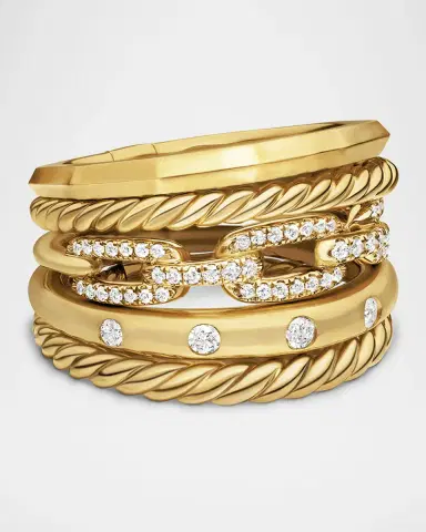 David Yurman Stax 5-Row Ring with Diamonds in 18K Gold/15mm | Thumbnail 7