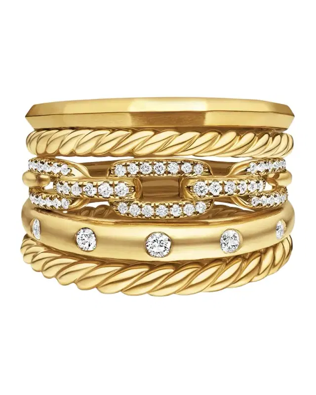 Stax 5-Row Ring with Diamonds in 18K Gold/15mm