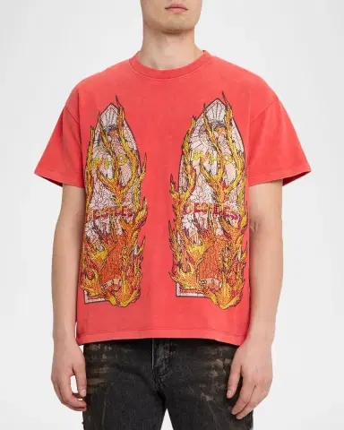 WHO DECIDES WAR Men's Rhinestone Flame Glass Jersey Cotton T-Shirt | Thumbnail 4