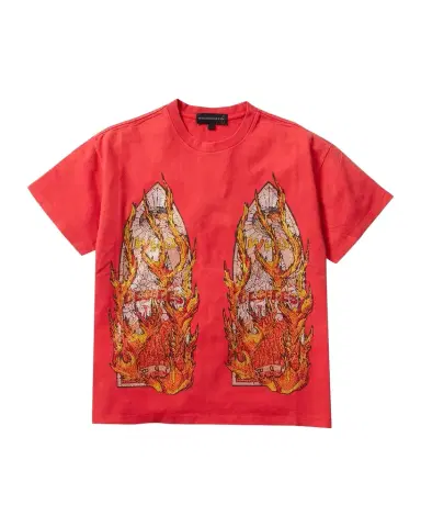 WHO DECIDES WAR Men's Rhinestone Flame Glass Jersey Cotton T-Shirt | Thumbnail 1