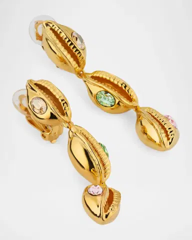 Oscar de la Renta Cowrie Shell Clip-On Drop Earrings | Thumbnail 3