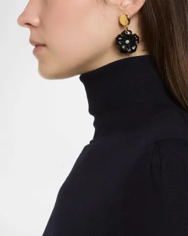 NEST Jewelry Onyx Flower Earrings with Turquoise | Thumbnail 2