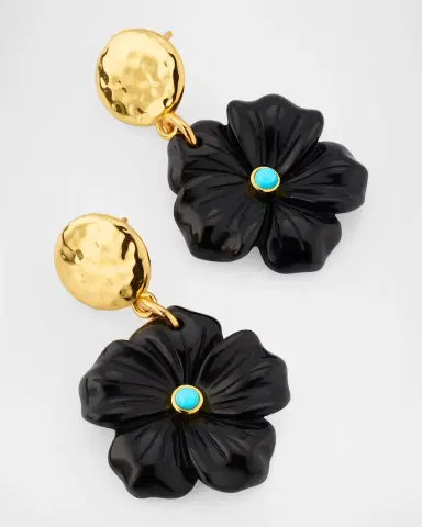 NEST Jewelry Onyx Flower Earrings with Turquoise | Thumbnail 3