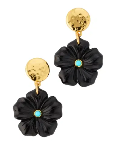 NEST Jewelry Onyx Flower Earrings with Turquoise | Thumbnail 1