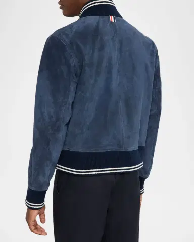 Thom Browne Men's Suede Rib-Knit Blouson Jacket | Thumbnail 3