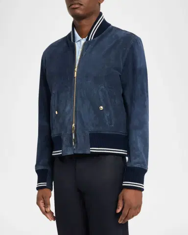 Thom Browne Men's Suede Rib-Knit Blouson Jacket | Thumbnail 4