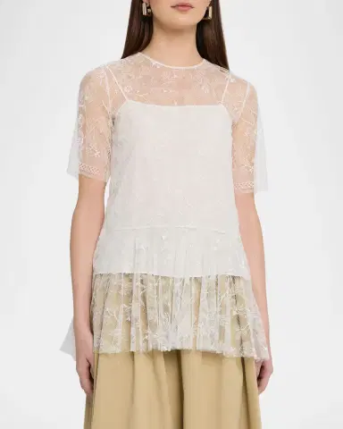 Adam Lippes Dido Floral Lace Tulle Top | Thumbnail 4 Adam Lippes Dido Floral Lace Tulle Top | Thumbnail 4