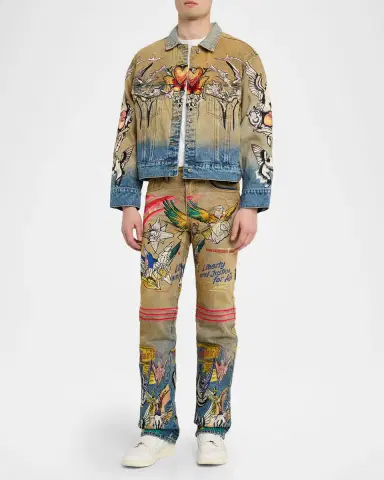 WHO DECIDES WAR Men's Dove Embroidered Denim Trucker Jacket | Thumbnail 2