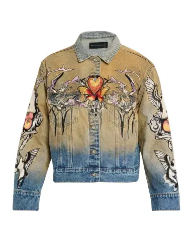WHO DECIDES WAR Men's Dove Embroidered Denim Trucker Jacket | Thumbnail 1