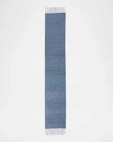 PIACENZA 1733 Men's Dallas Cashmere and Silk Solid To Houndstooth Scarf | Thumbnail 2 PIACENZA 1733 Men's Dallas Cashmere and Silk Solid To Houndstooth Scarf | Thumbnail 2