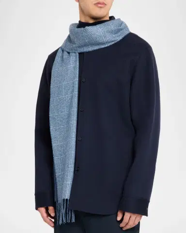 PIACENZA 1733 Men's Dallas Cashmere and Silk Solid To Houndstooth Scarf | Thumbnail 3 PIACENZA 1733 Men's Dallas Cashmere and Silk Solid To Houndstooth Scarf | Thumbnail 3