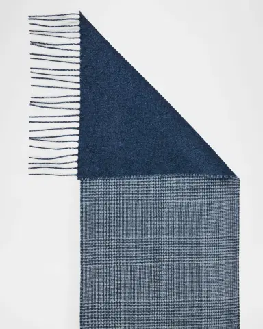 PIACENZA 1733 Men's Dallas Cashmere and Silk Solid To Houndstooth Scarf | Thumbnail 4 PIACENZA 1733 Men's Dallas Cashmere and Silk Solid To Houndstooth Scarf | Thumbnail 4