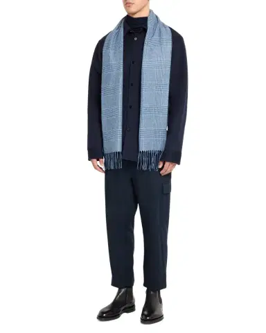 PIACENZA 1733 Men's Dallas Cashmere and Silk Solid To Houndstooth Scarf | Thumbnail 1 PIACENZA 1733 Men's Dallas Cashmere and Silk Solid To Houndstooth Scarf | Thumbnail 1