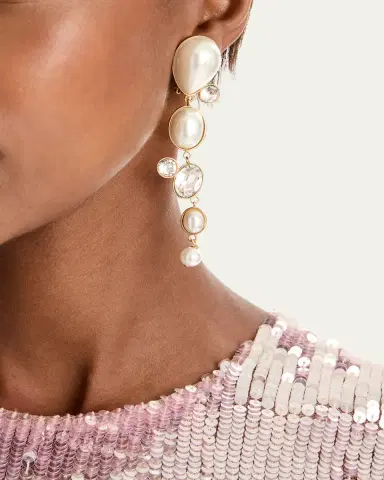 Oscar de la Renta Pearly Cabochon and Rhinestone Drop Clip-On Earrings | Thumbnail 2 Oscar de la Renta Pearly Cabochon and Rhinestone Drop Clip-On Earrings | Thumbnail 2