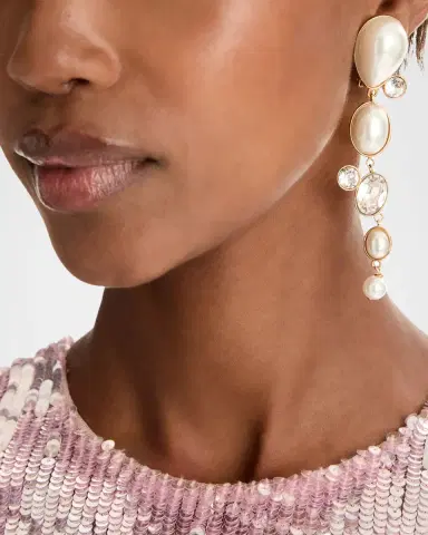 Oscar de la Renta Pearly Cabochon and Rhinestone Drop Clip-On Earrings | Thumbnail 3 Oscar de la Renta Pearly Cabochon and Rhinestone Drop Clip-On Earrings | Thumbnail 3