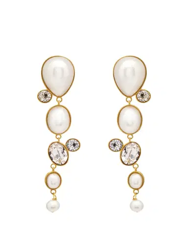 Oscar de la Renta Pearly Cabochon and Rhinestone Drop Clip-On Earrings | Thumbnail 1 Oscar de la Renta Pearly Cabochon and Rhinestone Drop Clip-On Earrings | Thumbnail 1