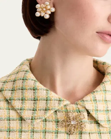 Oscar de la Renta Pearly Flower Small Clip-On Earrings | Thumbnail 2
