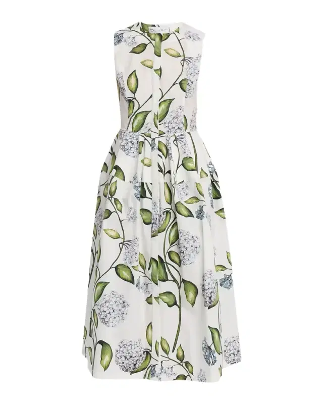 Sleeveless Porcelain Flower Cotton Midi Dress