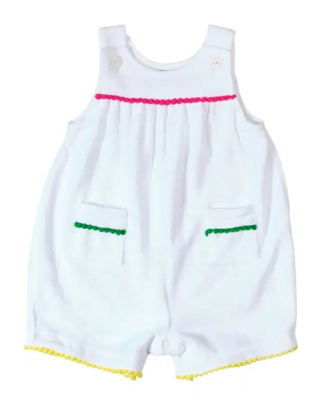 Girl 's Terry Romper with Pom Poms, Size 3M-24M