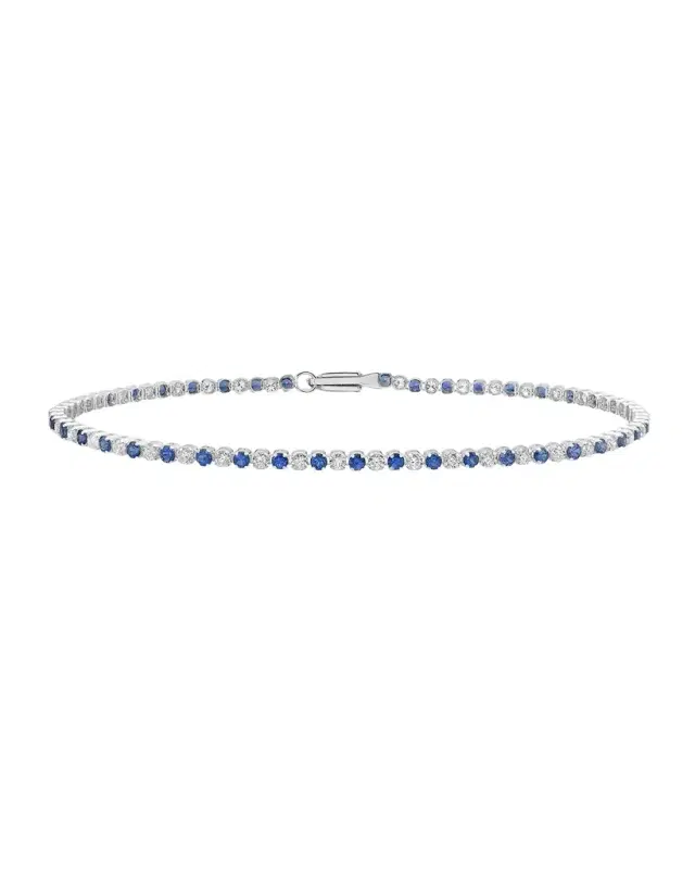 18K White Gold Alternating Diamond and Blue Sapphire Bracelet
