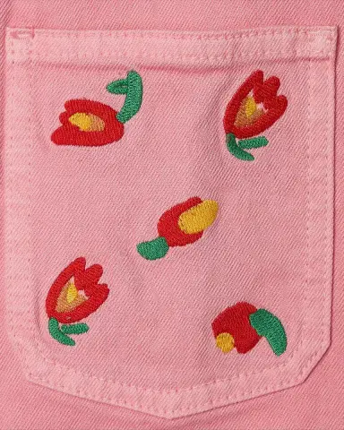 Stella McCartney Kids Girl 's Short-Sleeve Embroidered Gabardine Dress, Size 4-12 | Thumbnail 2 Stella McCartney Kids Girl 's Short-Sleeve Embroidered Gabardine Dress, Size 4-12 | Thumbnail 2