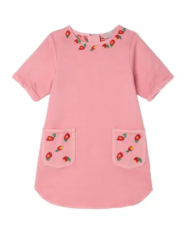 Stella McCartney Kids Girl 's Short-Sleeve Embroidered Gabardine Dress, Size 4-12 | Thumbnail 1 Stella McCartney Kids Girl 's Short-Sleeve Embroidered Gabardine Dress, Size 4-12 | Thumbnail 1