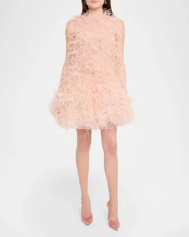 Oscar de la Renta Feather Sequined Sleeveless Bubble Mini Dress | Thumbnail 2 Oscar de la Renta Feather Sequined Sleeveless Bubble Mini Dress | Thumbnail 2