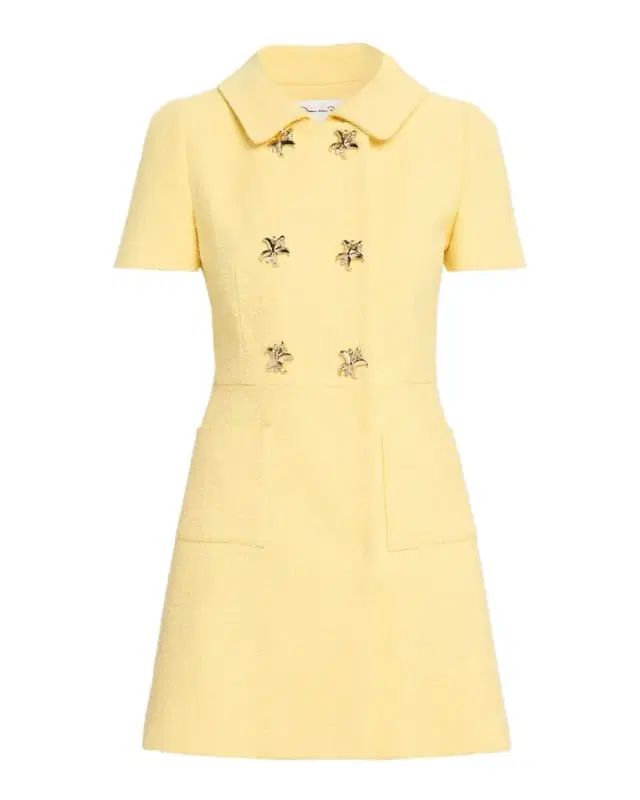 Short-Sleeve Double-Breasted Tweed Mini Dress