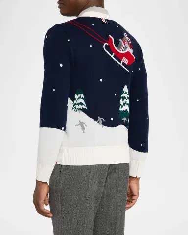 Thom Browne Men's Cashmere Holiday Scenic Relaxed Fit Cardigan | Thumbnail 3