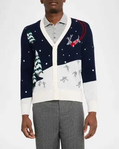 Thom Browne Men's Cashmere Holiday Scenic Relaxed Fit Cardigan | Thumbnail 4