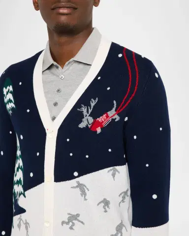 Thom Browne Men's Cashmere Holiday Scenic Relaxed Fit Cardigan | Thumbnail 5