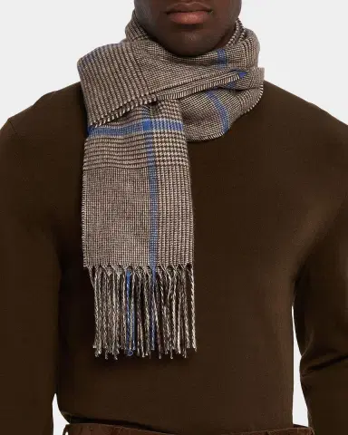 PIACENZA 1733 Men's Illinois Silk and Cashmere Houndstooth Scarf | Thumbnail 2