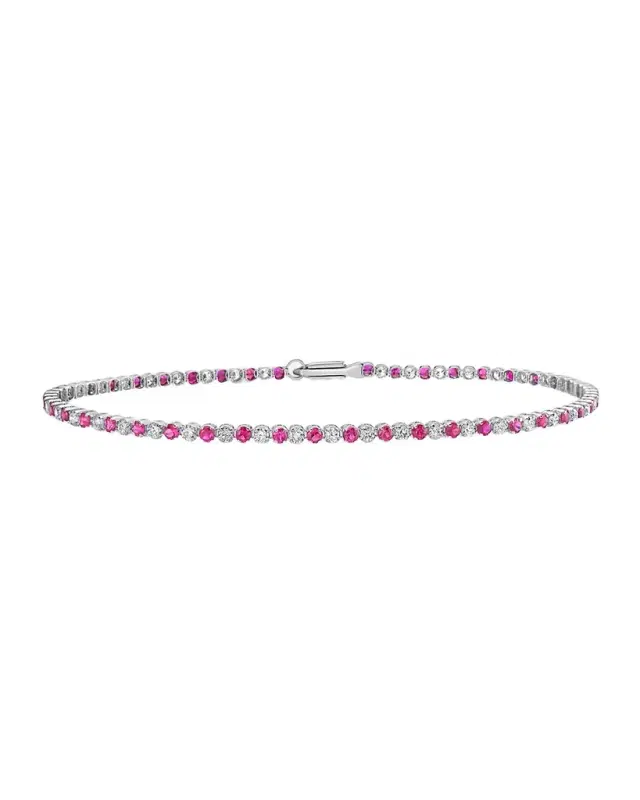 18K White Gold Alternating Diamond and Ruby Bracelet
