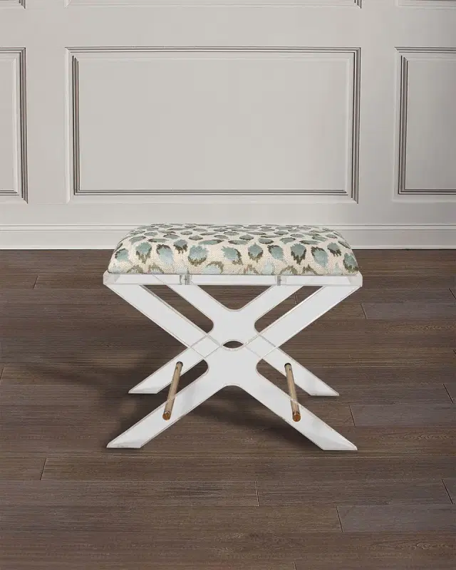 Port 68 Delano Celadon Ocelot-Print X-Bench, 24"