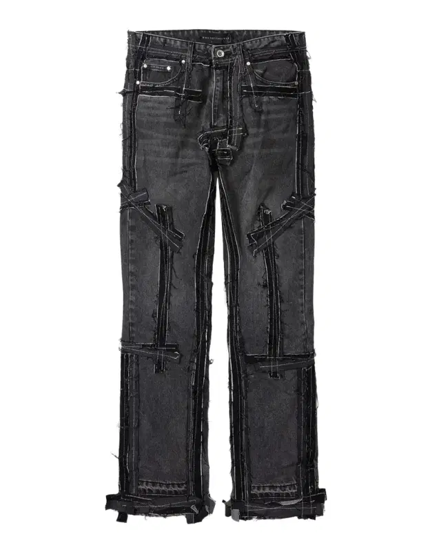Men 's Exposure Patchwork Slim-Fit Jeans