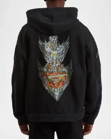 WHO DECIDES WAR Men's Engulfed Memories Cotton Full-Zip Hoodie | Thumbnail 3