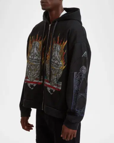 WHO DECIDES WAR Men's Engulfed Memories Cotton Full-Zip Hoodie | Thumbnail 4