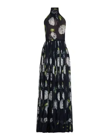 Oscar de la Renta Porcelain Flower Chiffon Halter Maxi Dress | Thumbnail 1 Oscar de la Renta Porcelain Flower Chiffon Halter Maxi Dress | Thumbnail 1