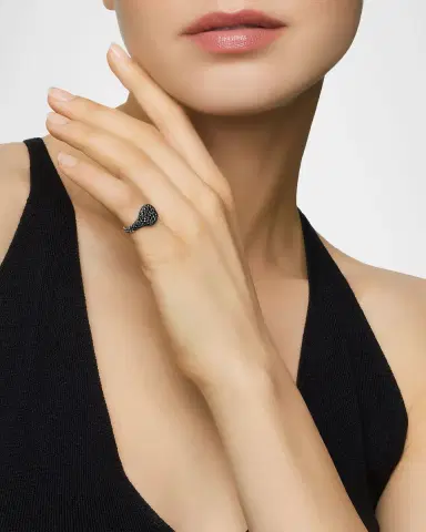 David Yurman Mini Chevron Pave Pinky Ring with Diamonds in 18K White Gold, 10mm | Thumbnail 2