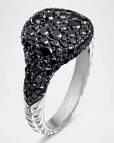 David Yurman Mini Chevron Pave Pinky Ring with Diamonds in 18K White Gold, 10mm | Thumbnail 3