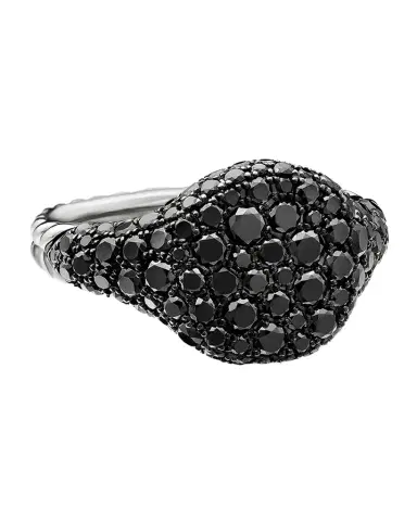 David Yurman Mini Chevron Pave Pinky Ring with Diamonds in 18K White Gold, 10mm | Thumbnail 1