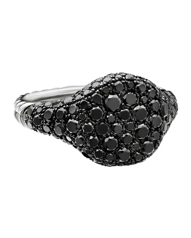 Mini Chevron Pave Pinky Ring with Diamonds in 18K White Gold, 10mm