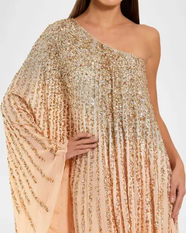 Mac Duggal One-Shoulder Sequin Caftan Gown | Thumbnail 3 Mac Duggal One-Shoulder Sequin Caftan Gown | Thumbnail 3