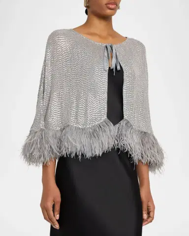 Carolyn Rowan Feather-Hem Beaded Silk Chiffon Cape | Thumbnail 3 Carolyn Rowan Feather-Hem Beaded Silk Chiffon Cape | Thumbnail 3