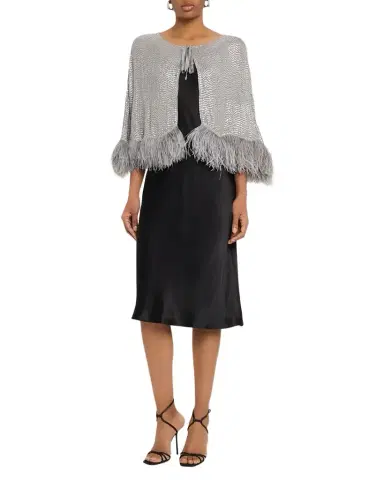 Carolyn Rowan Feather-Hem Beaded Silk Chiffon Cape | Thumbnail 1 Carolyn Rowan Feather-Hem Beaded Silk Chiffon Cape | Thumbnail 1