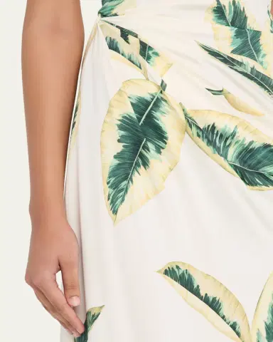 Oscar de la Renta Short-Sleeve Ficus-Print Draped Maxi Dress | Thumbnail 5 Oscar de la Renta Short-Sleeve Ficus-Print Draped Maxi Dress | Thumbnail 5