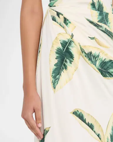 Oscar de la Renta Short-Sleeve Ficus-Print Draped Maxi Dress | Thumbnail 9 Oscar de la Renta Short-Sleeve Ficus-Print Draped Maxi Dress | Thumbnail 9