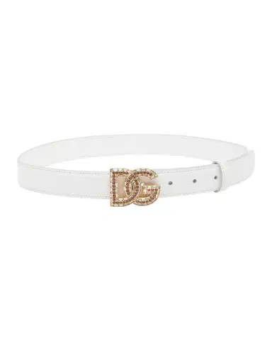 Dolce & Gabbana Rhinestone DG Logo Calfskin Belt | Thumbnail 1