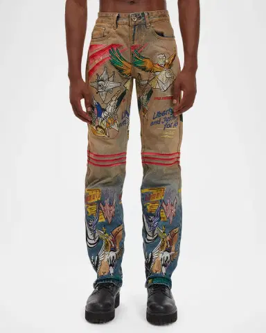 WHO DECIDES WAR Men 's Embroidered Liberty Denim Slim Fit Jeans | Thumbnail 2 WHO DECIDES WAR Men 's Embroidered Liberty Denim Slim Fit Jeans | Thumbnail 2