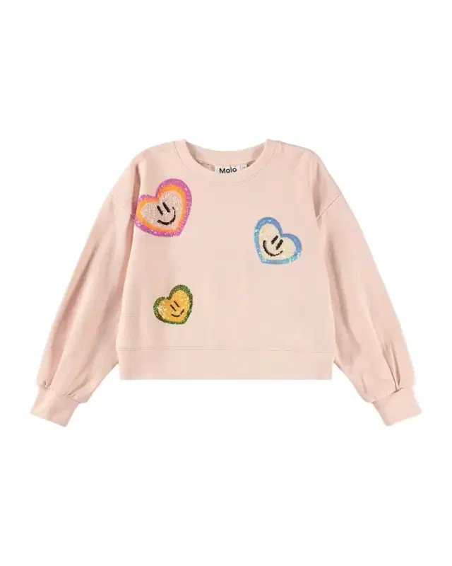 Girl 's Miki Sequin Heart Embroidered Sweatshirt
